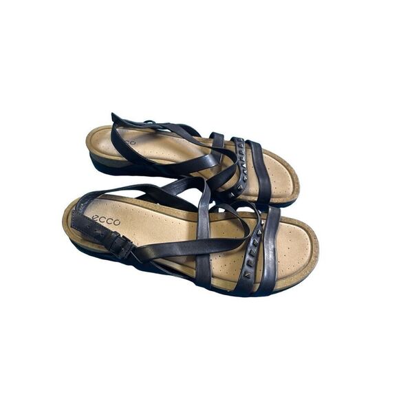 Ecco Womens Black & Tan Open Toe Leather Studs Strappy Flat Sandal Size 41 - Picture 5 of 7